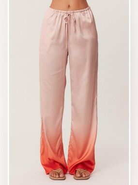 NWT SNDYS Amaya Satin Straight Leg Cream Orange Ombre Drawstring Pants Large